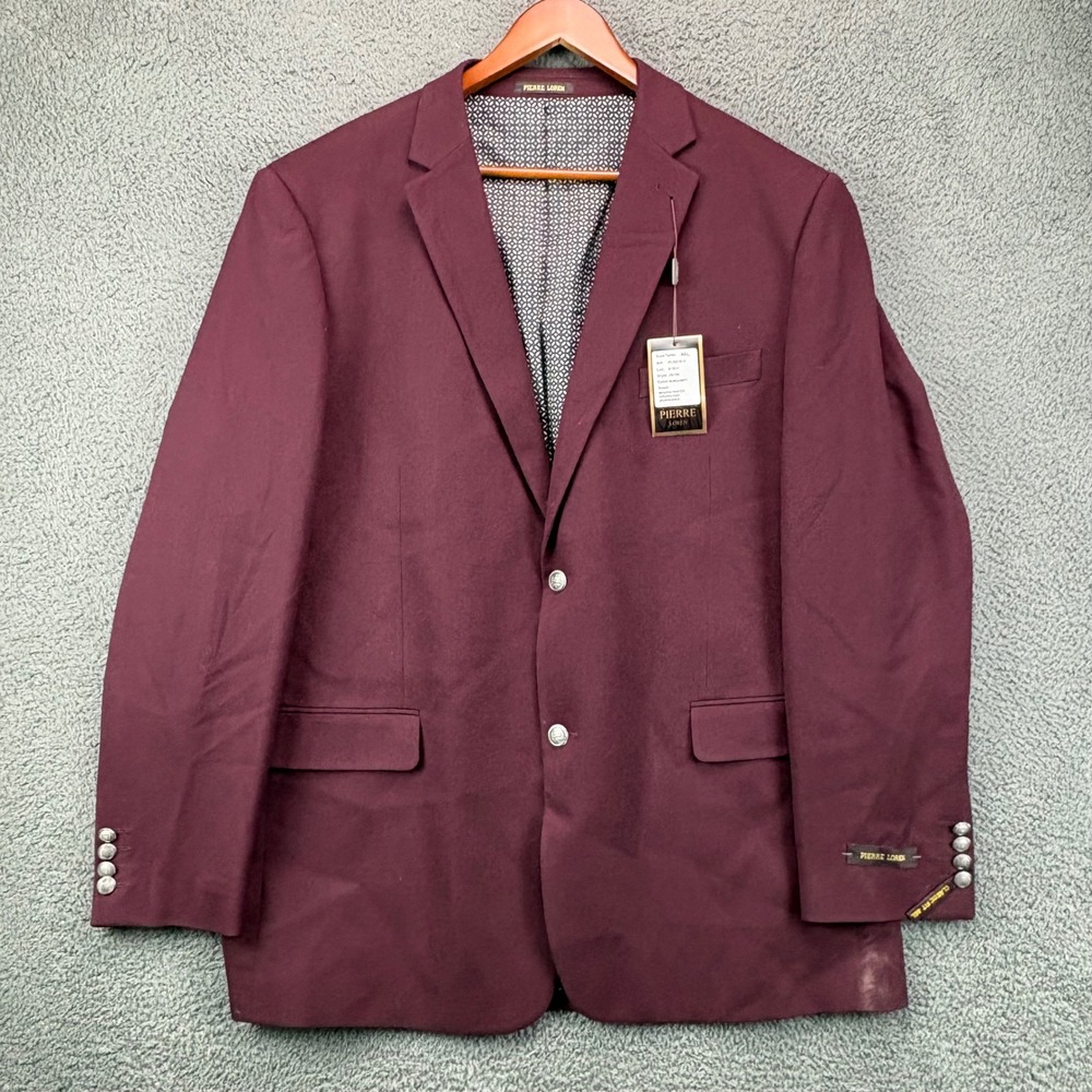 Pierre Loren Mens Burgundy Classic Fit Blazer Sport Coat 46L Steven 2B J6194 NEW